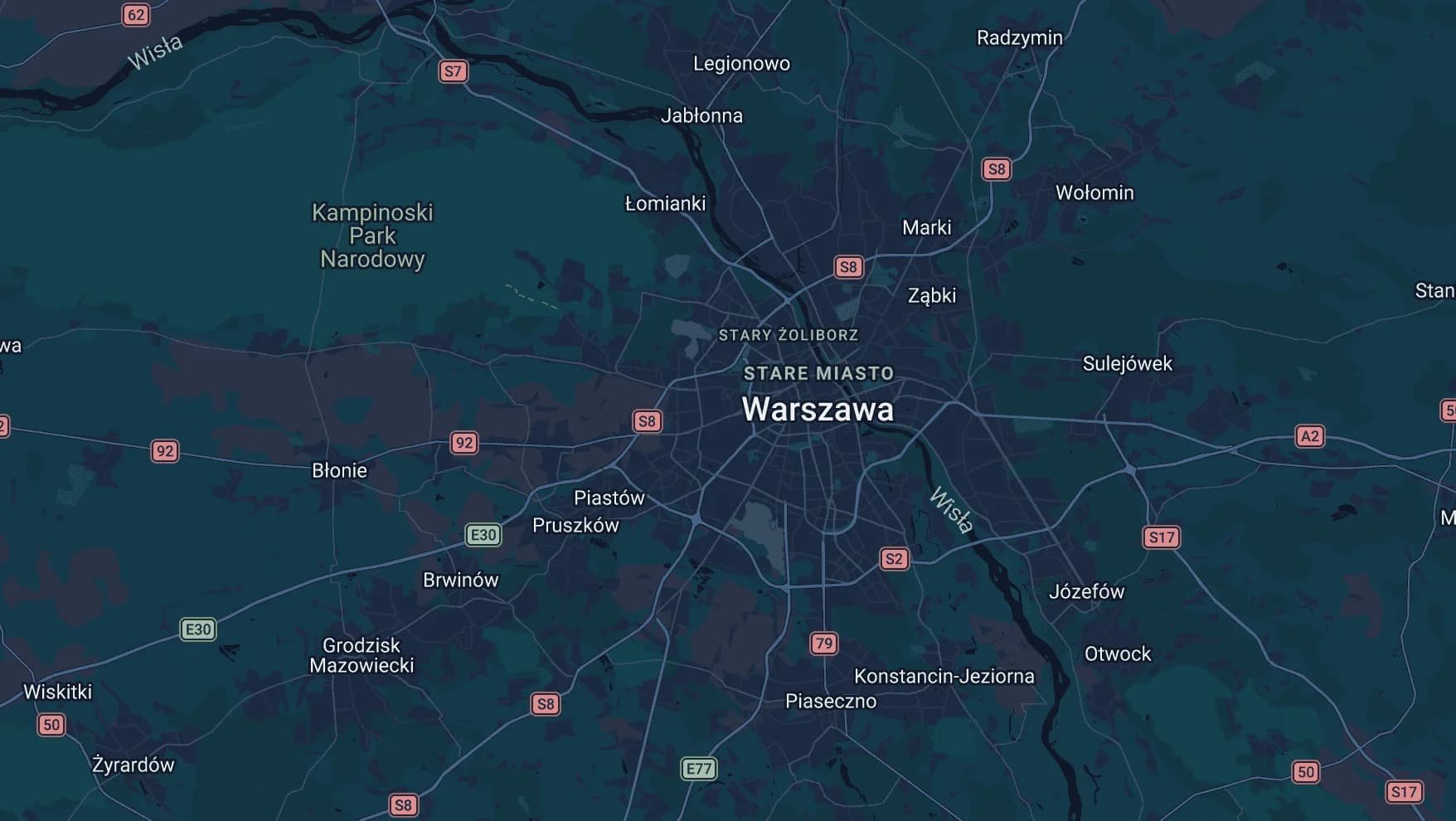 Mapa Warszawy i okolic - obszar działania Nallipop